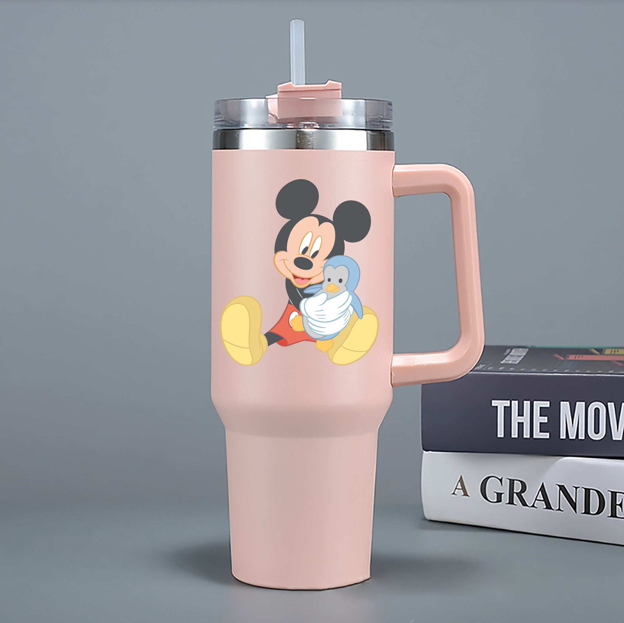 （画像用） ミッキーマウス Mickey Mouse 1200mL車用タンブラー - クリスタルステッカー（プラスチックストロー付き）